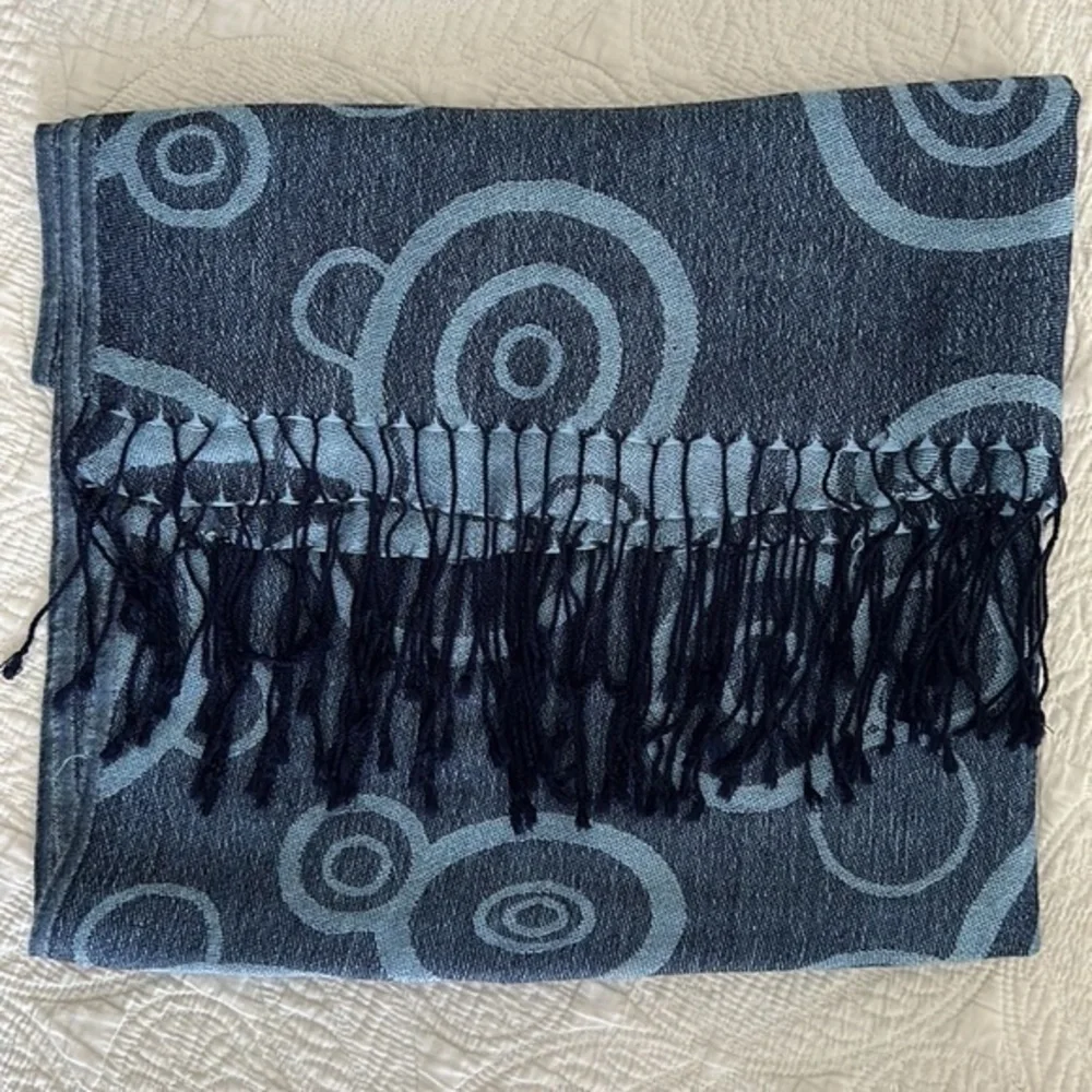 Scarf Pashmina 70% & 30% Silk Blue Circles Design